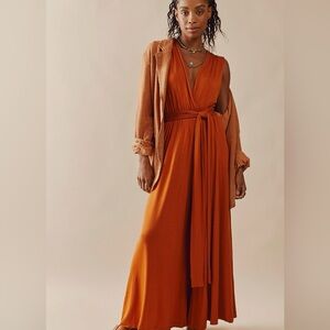 NWT Free People Dani Convertible Open Back One Piece in Burnt Orange XS